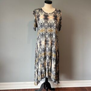 Agnes & Dora Sway Dress Tile Print Mustard Gray Snakeskin Print Size Medium